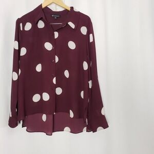 INC International Concepts Womens Burgundy Polka Dot Button Down Blouse XL